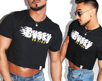 B*ssy On Fire Crop Tee-Black