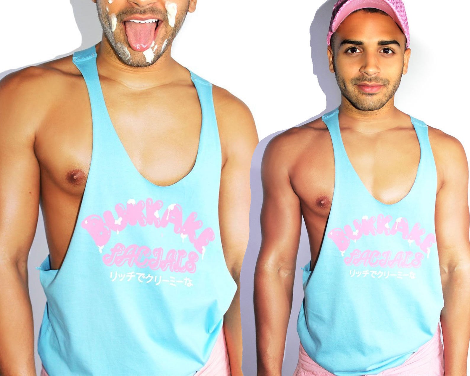 Bukkake Facials String Tank-Sky Blue