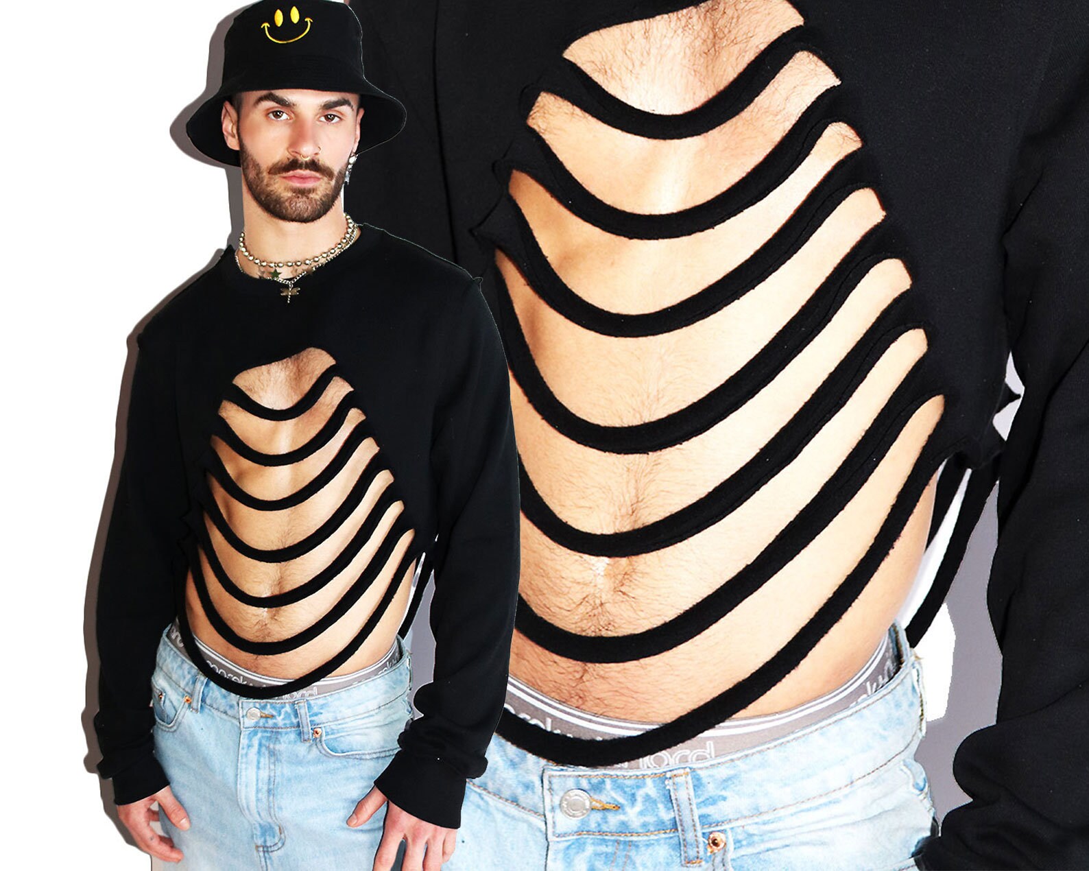 Dripping Shredded Cutout Long Sleeve Crop Sweatshirt-black Dripping Shredded Cutout Long Sleeve Crop Sweatshirt-black