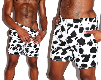 Cow Print Gym Shorts - White