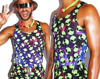 Alien Vibes All Over Racerback Tank -Green
