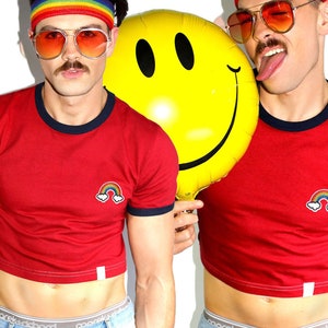 Maglietta Ringer Run And Fly Vintage Arcobaleno - Unisex - Gay Pride Anni 70