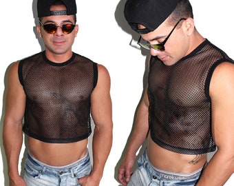 Core Mesh Crop Tank-Black