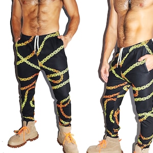 Chains All Over Print Sweatpants- Black