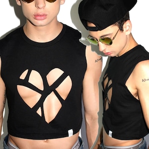 Marek+Richard Heartbreaker Cutout Crop Tank-Black