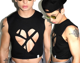 Marek+Richard Heartbreaker Cutout Crop Tank-Black