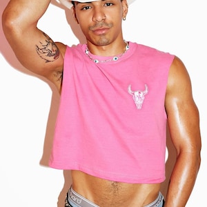 Longhorn Oversize Crop Tank-Pink
