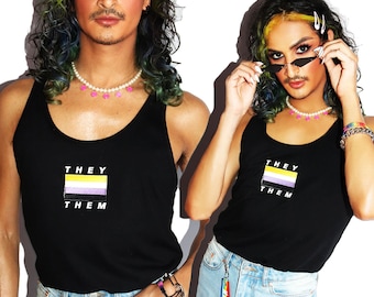 They / Them Non Binary Racerback Tank-Black
