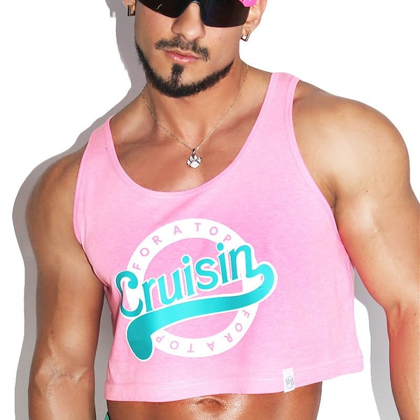 Cruisin For A Top Crop Racerback Tank-Neon Pink
