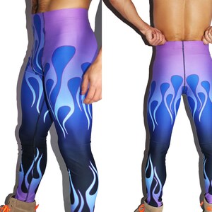 Cool Flames All Over Print Active Leggings- Blue