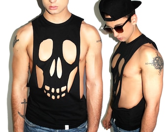 Marek+Richard Skull Cutout Low Arm Tank- Black