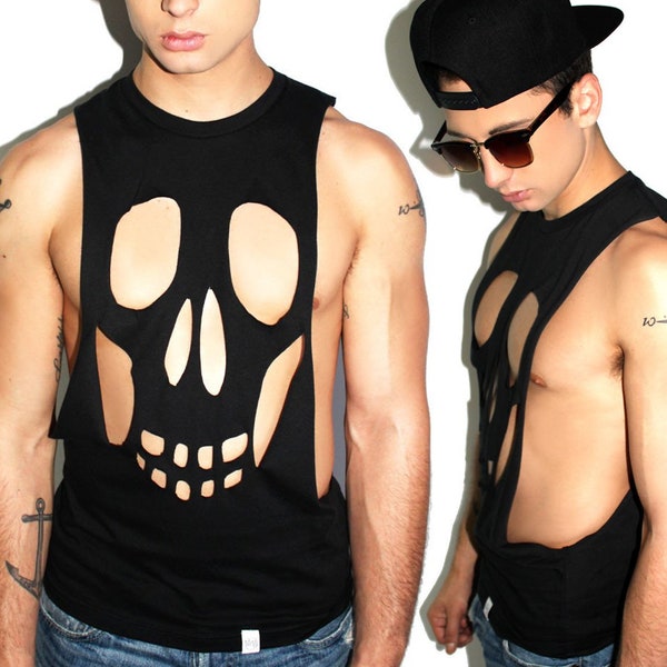 Marek+Richard Skull Cutout Low Arm Tank- Black