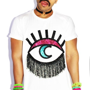 Moon Eye Fringe Oversize Tee-White