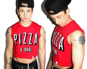 Pizza & Anal Crop Tank- Red