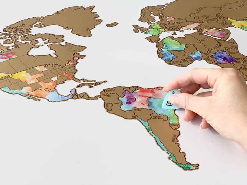 Watercolor Scratch Off World Map Travel Map 20x30in image 0