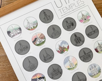 Utah LDS Temple Scratch Off Print | Watercolor Bucket List | Gifts for LDS Moms
