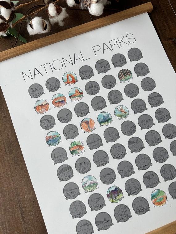 National Park Bucket List Poster | Adventure Scratch Off Map | Graduation Gift | Dorm Room Decor | Unique Traveler Gift | Father's Day Gift