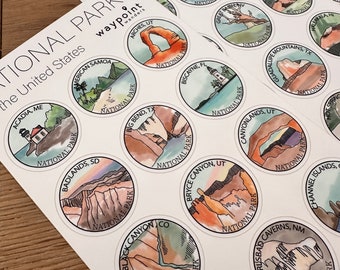 National Park Sticker Sheet - Vinyl National Park Stickers - Water bottle stickers - Car decal - Gift for Adventurer - Outdoor enthusiast