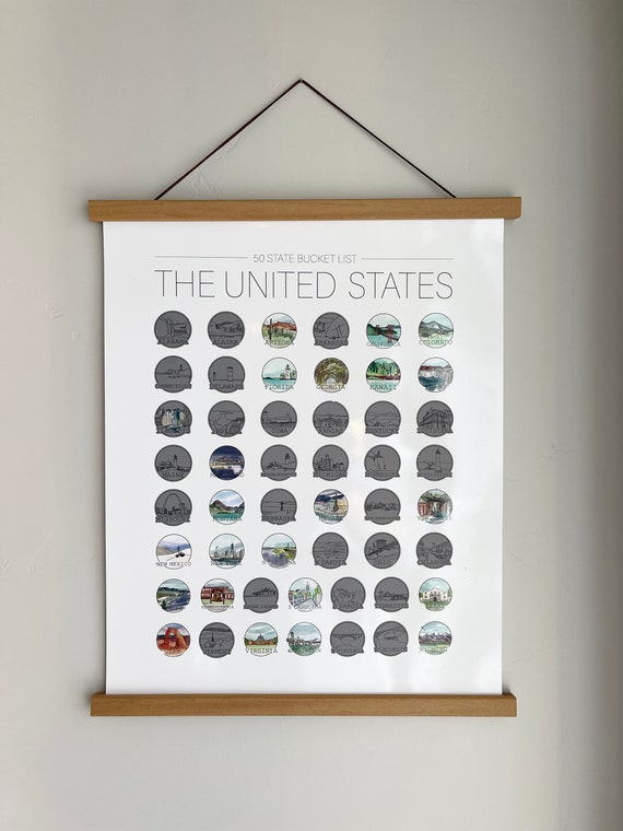 50 by 50 bucket list | 50 State Scratch Off Poster | Modern US State Poster | Father's Day Gift | Travel Theme Decor | Adventure Awaits