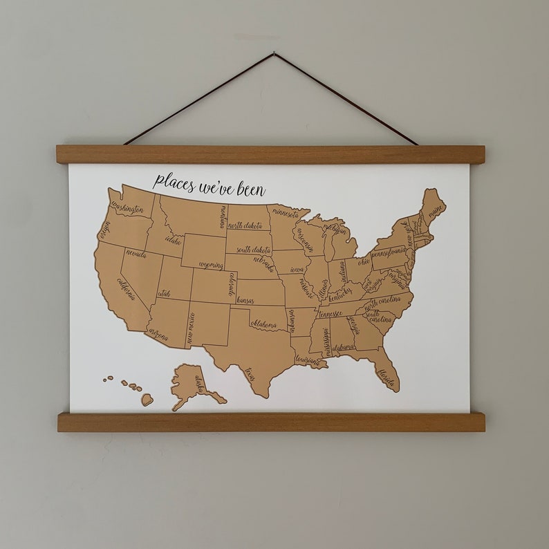 US Scratch Off Map Unique Gift Ideas Kids Travel Wall Art Couples Wedding Gift Graduation Gift Ideas Gift ideas for Moms PWB w/ wood frame