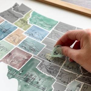 Landmark Scratch Off Map | Housewarming Gift Ideas | Mother&#39;s Day Gift for Her | Travel Art Print | Travel Gift Idea | Corporate Gift Idea