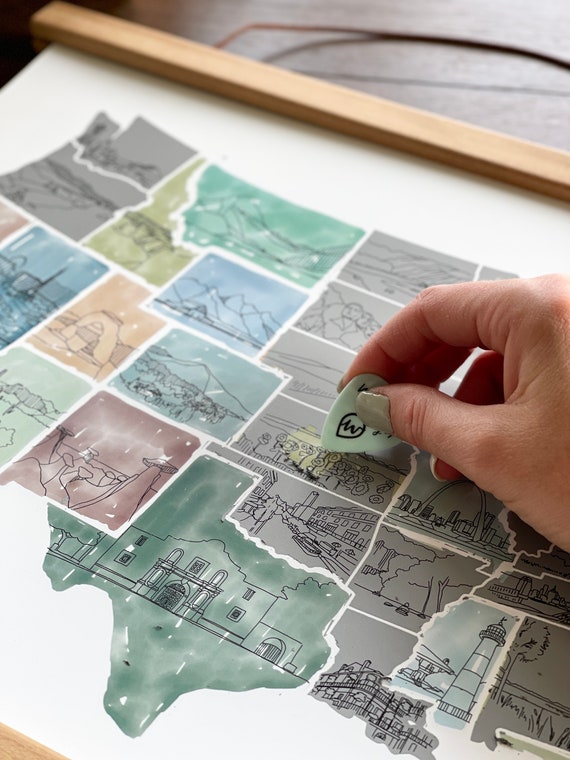 Landmark Scratch Off Map | Housewarming Gift Ideas | Mother's Day Gift for Her | Travel Art Print | Travel Gift Idea | Corporate Gift Idea