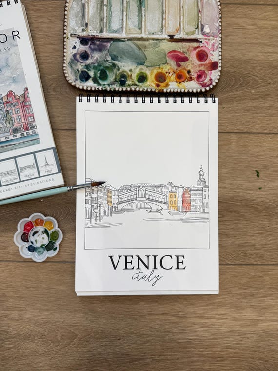Adventure Awaits Watercolor Workbook - Painting made Easy - Watercolor DIY Kit - World Bucket List - Gifts for Travelers - Father's Day Gift
