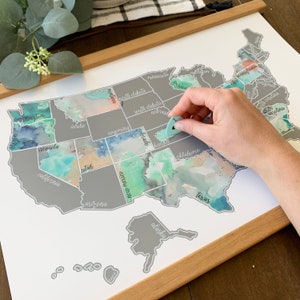 US Watercolor Scratch Off Map | Wall Decor | Family Memories Map | Travel Gift for Kid | Unique Gift Ideas for family | Father's Day Gift