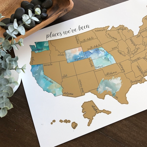US Scratch Off Map | Watercolor Travel Tracker (12x18)