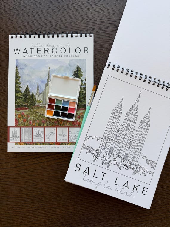 LDS Temple Watercolor Workbook | Gift for Missionaries | Latter Day Saint Gift| Baptism Gift | Christ Centered Christmas Gift