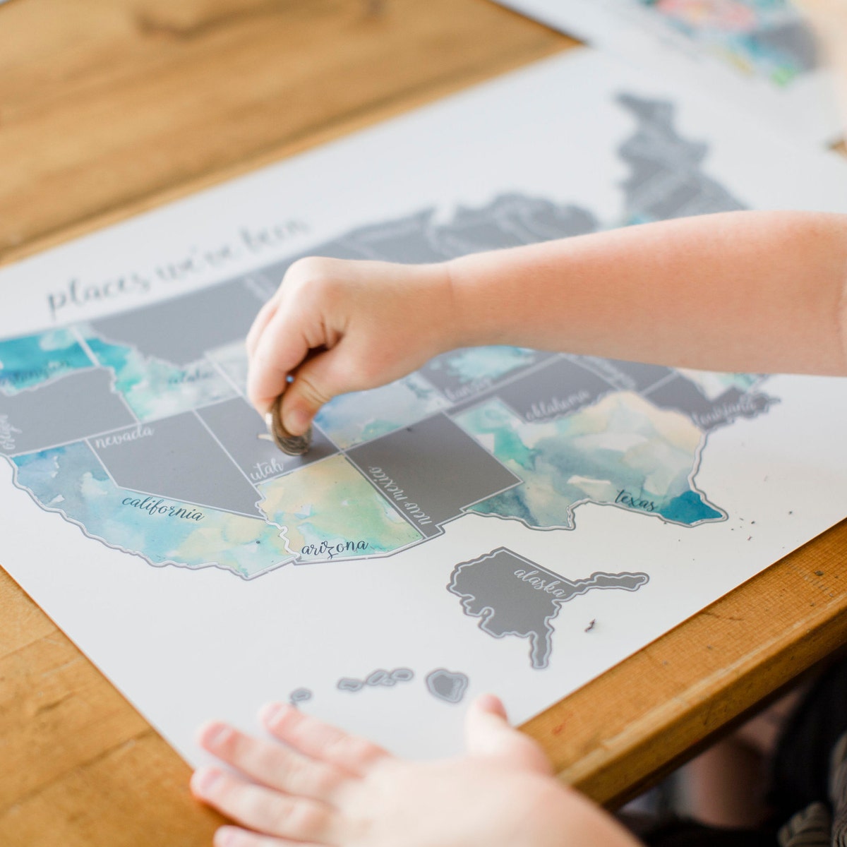 Watercolor USA Scratch off Map Wood Magnetic Frame
