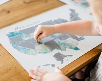 US Scratch Off Map | Watercolor Travel Tracker, Family Gift