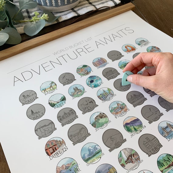World Bucket List Scratch Off Poster | Travel Gift for Him | Gift Ideas for Dad | Office Travel Decor | Valentines Globetrotter Gift