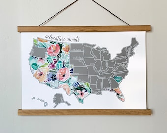 Floral Scratch Off Map | Track your Travels | Wedding Gift | Bridal Shower Gift | Unique Travel Gift | Gift Idea for Mom | Graduation