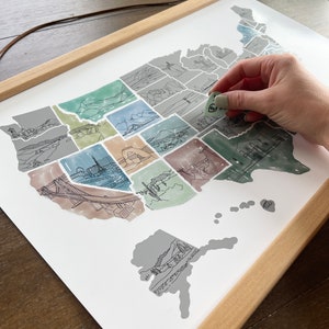 United States Scratch Off Map | Landmark Scratch Off Map | Valentines Gift Mom | Travel Gift for Her | Travel Home Decor | Housewarming Gift