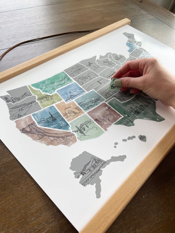 United States Scratch Off Map | Landmark Scratch Off Map | Valentines Gift Mom | Travel Gift for Her | Travel Home Decor | Housewarming Gift