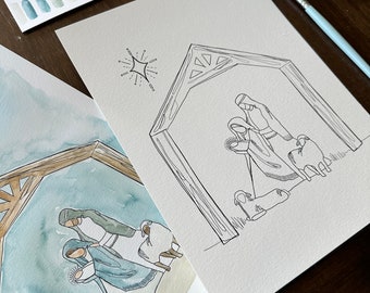 Kit d’aquarelle DIY de la Nativité - Kit de bricolage Stuffer de bas - Noël centré sur le Christ - Nativité moderne - Cadeaux du voisin - Activité de Noël