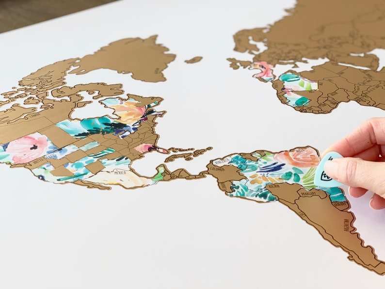 Gold Floral Scratch Off World Map w/ state outlines Travel image 0