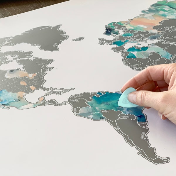 World Scratch Off Map | Watercolor Travel Tracker | Graduation Gift | Mother's Day Gift