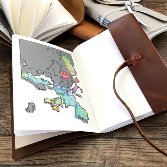 Leather Europe Travel Journal - Scratch Off Journal - Adventure Journal - Gift for Him - Unique Gift for Him - Study Abroad
