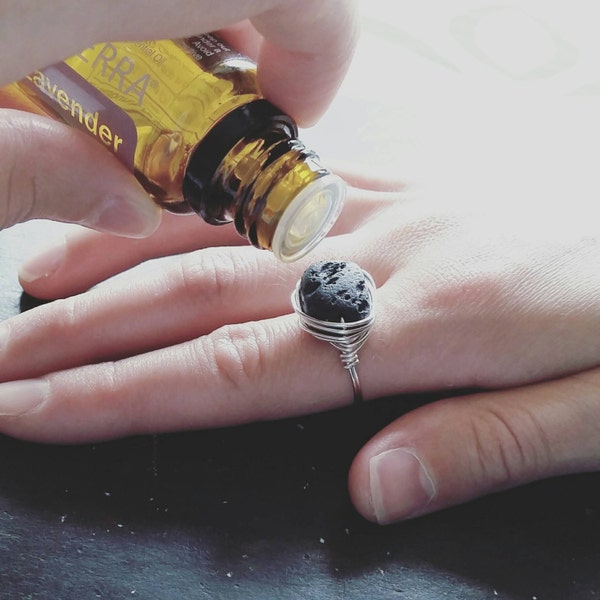 Raw Lava Essential Oil Diffuser Ring --- Lava Rock Aromatherapy Jewelry
