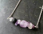 CYBER MONDAY Essential Oil Necklace Diffuser --- Lava Rock Aromatherapy Jewelry pendant with Amethyst