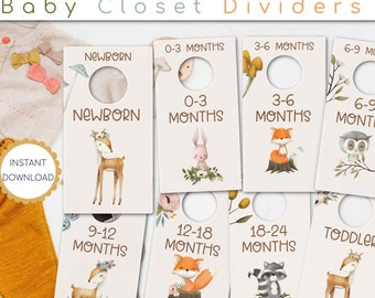Baby Closet Dividers, Boho Woodland Animals, Printable, Gender Neutral Nursery Baby Closet Organizer, Baby Shower Gift, DIY