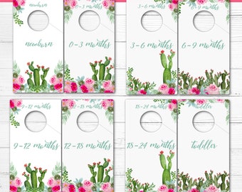 Printable baby wardrobe dividers,Pink Cactus clothes dividers, Nursery Decor,Nursery Baby Closet Dividers, Baby Clothes Closet Organization