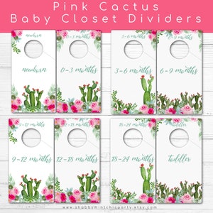 Printable baby wardrobe dividers,Pink Cactus clothes dividers, Nursery Decor,Nursery Baby Closet Dividers, Baby Clothes Closet Organization