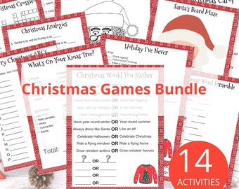 DIGITAL DOWNLOAD - 14 Printable Christmas activity bundle, Kids and Adults Christmas games, Virtual Xmas, Virtual Party, Ugly Sweater Party