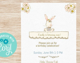 Editable bunny invitation, Some Bunny is one Birthday party invitation, Shabby Bunny Invitation, Digital Download, Bunny Birthday Party