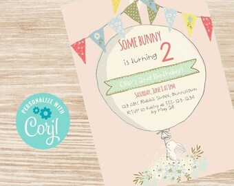Editable bunny invitation, Some Bunny is Two Birthday party invitation, bunny editable  party invitation, Digital Download, print at home