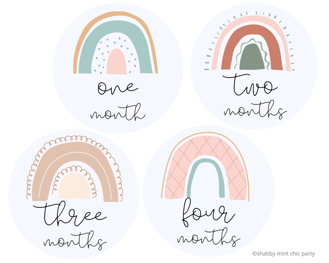 Boho Rainbow Baby Monthly Milestone Stickers (digital Download) - Etsy