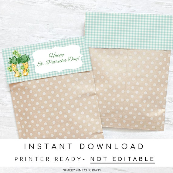 5" PRINTABLE St.Patrick's Day Favor Bag Topper, Print yourself Treat Bag Topper, Saint Patrick's Horseshoe Printable, St.Patty Printable Il_570xn